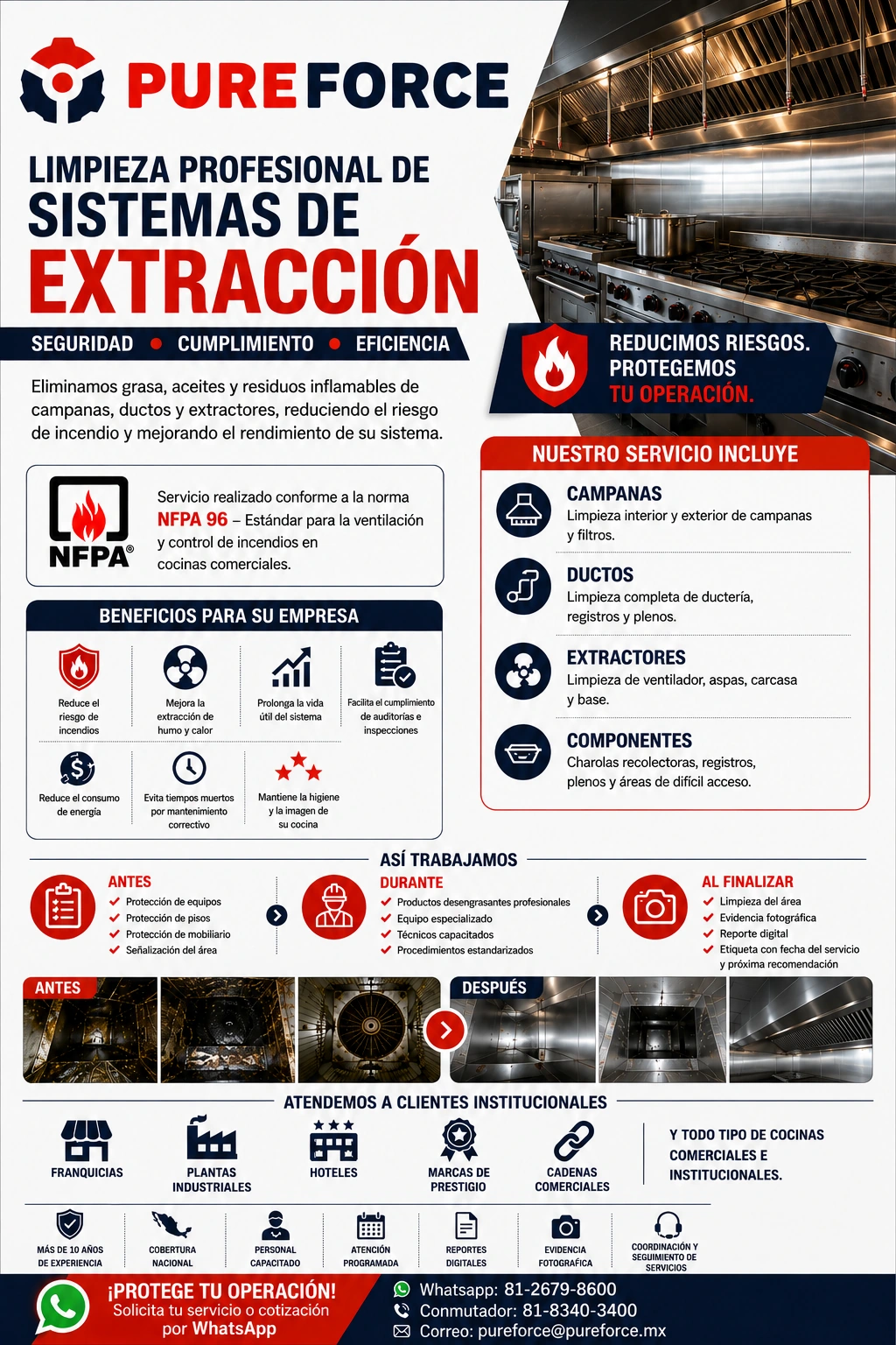 Ejemplos ilustrativos de acumulación de grasa en sistemas de extracción antes de la limpieza